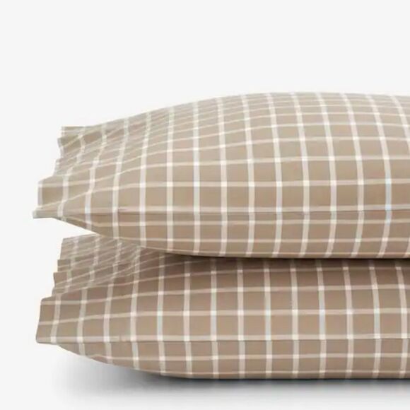 Bundle Windowpane King Fitted Sheet Pillowcases, Company Store Yard-Dyed Taupe - Picture 6 of 9